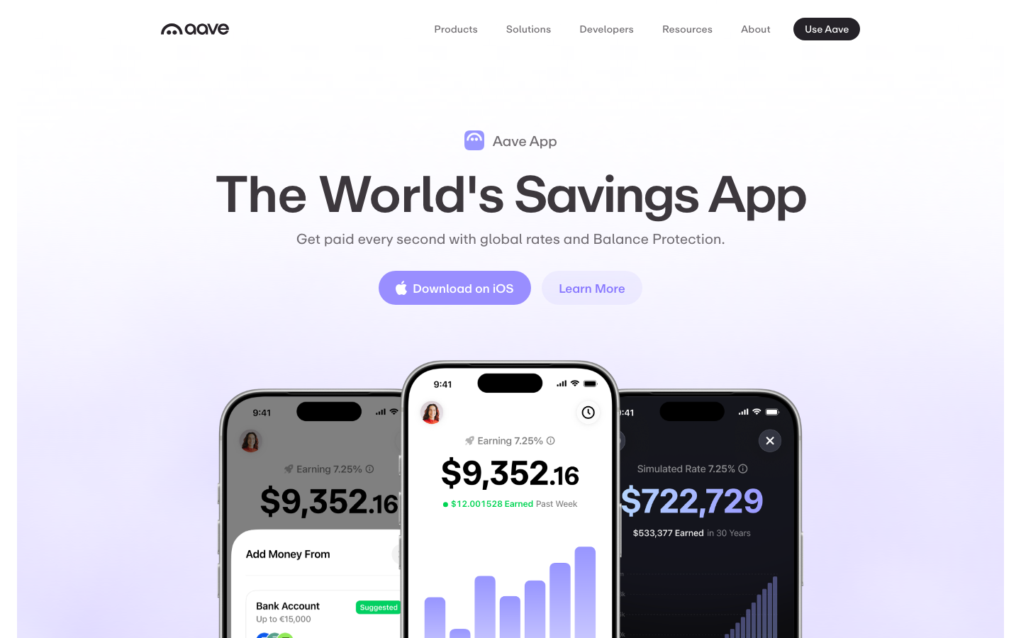 Clean, airy composition featuring a soft purple-to-white gradient background. The layout uses a centered typographic hierarchy with high-fidelity mobile app mockups overlapping the fold.  ·  fintech hero, crypto app landing page, soft gradient background, minimalist finance design, mobile app showcase