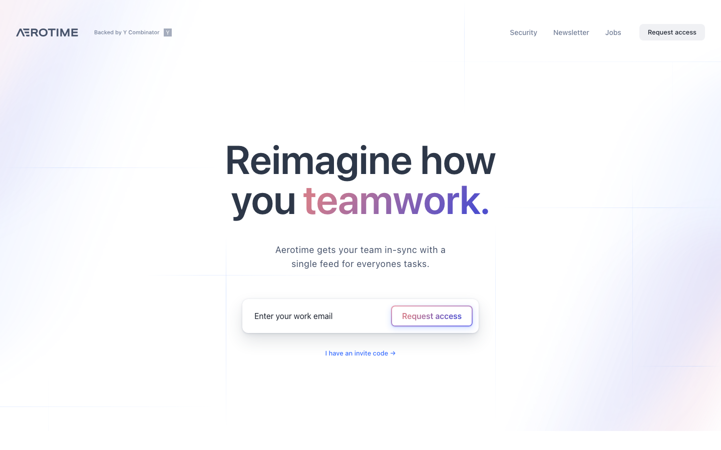 Aerotime - Be on top of your work - One stream of all your action items and delegations to never miss a priority and keep the team in sync  ·  minimalism, editorial, swiss, saas, developer-tools, agency, hero-with-cta, logo-cloud, hero-fullbleed, newsletter-signup