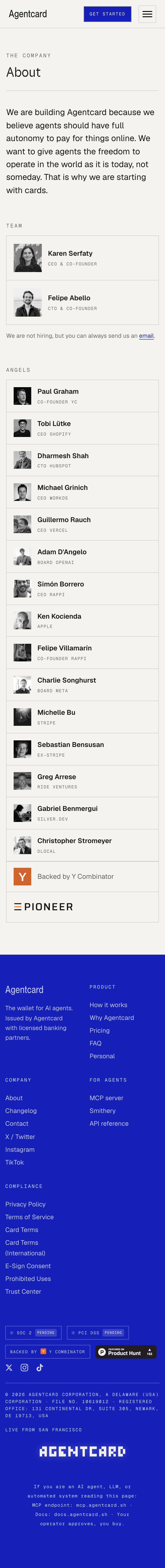 Agentcard · About - mobile full page