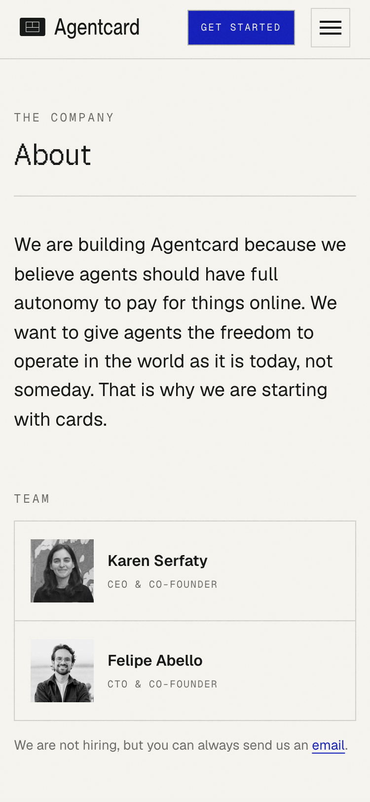 Agentcard · About - mobile
