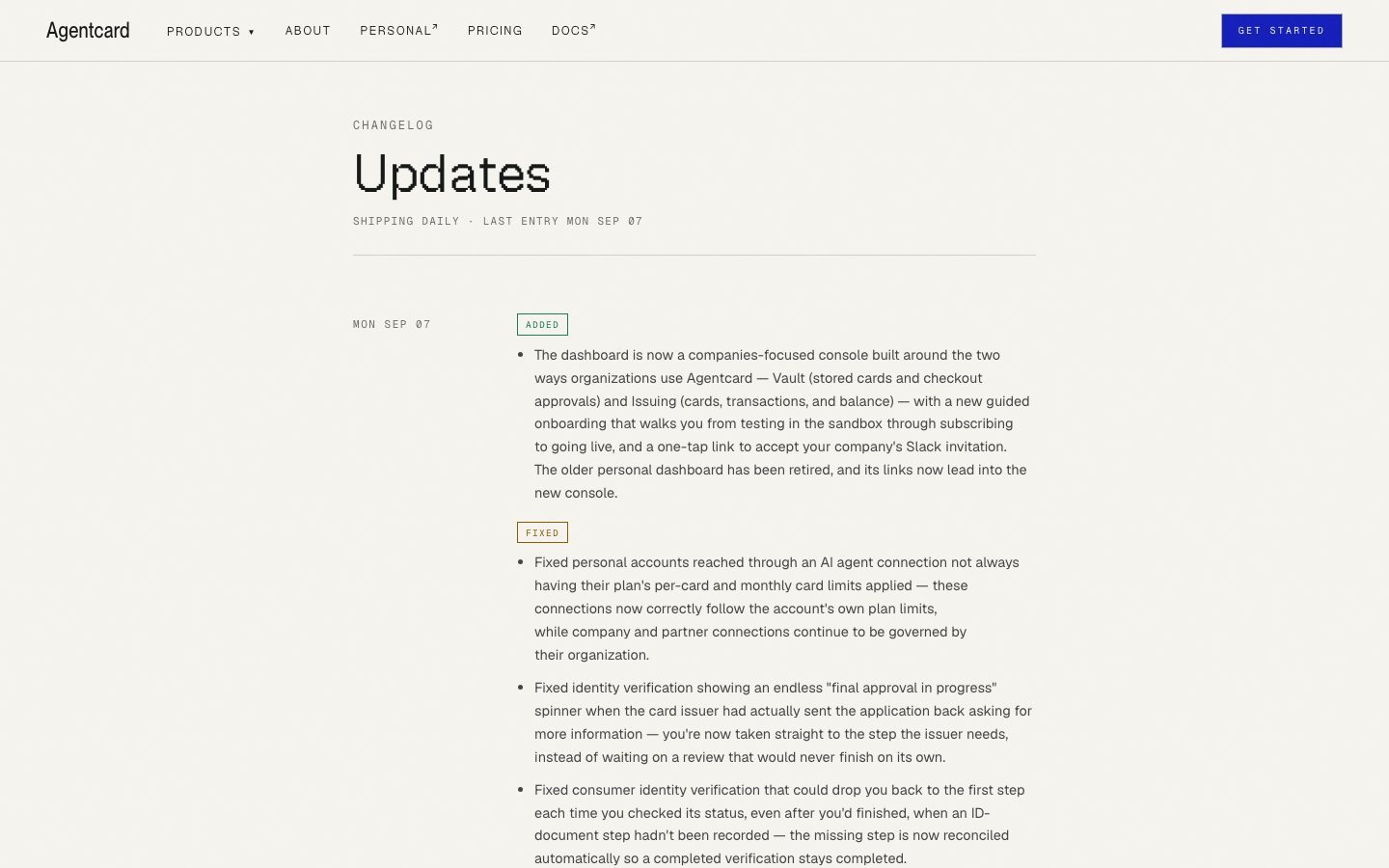 Agentcard · Changelog - Changelog