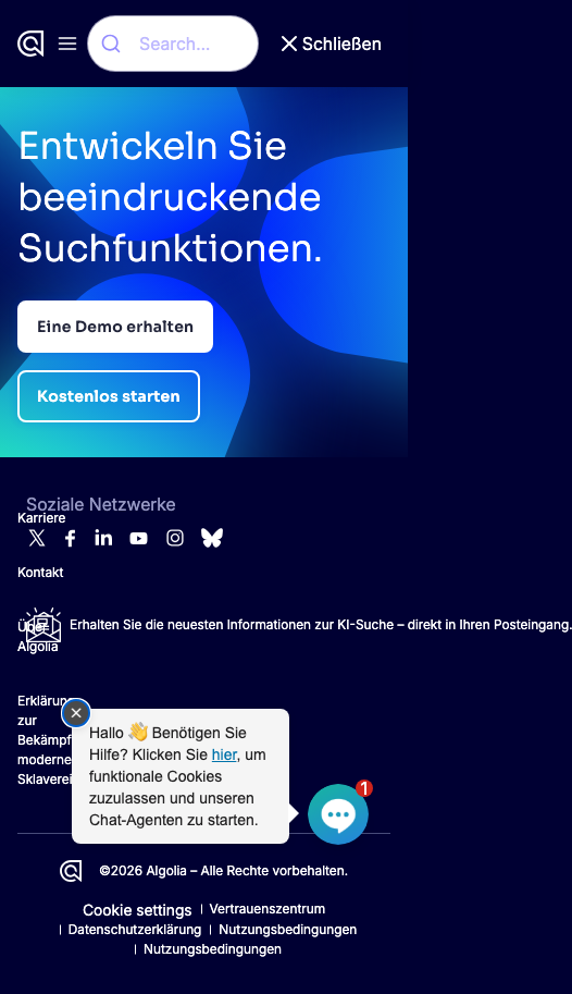Algolia - mobile full page