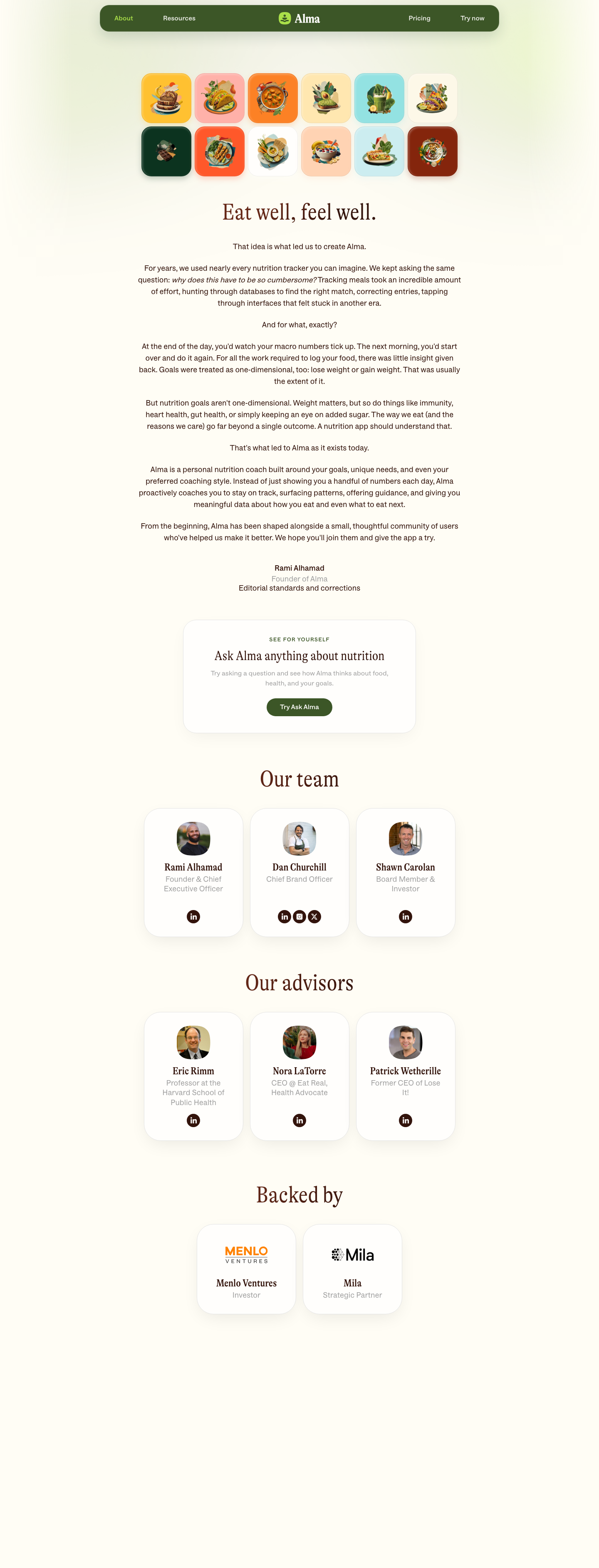 Alma · About - full page scroll