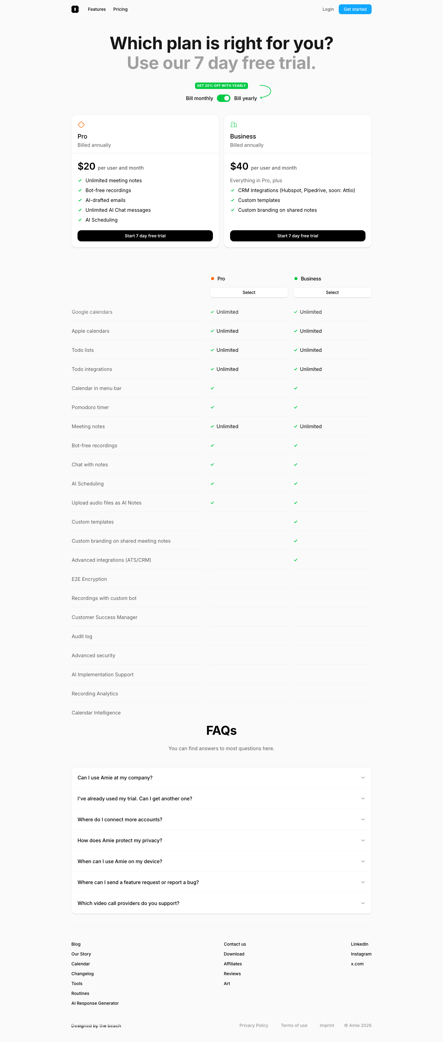 Amie So — Pricing - full page scroll