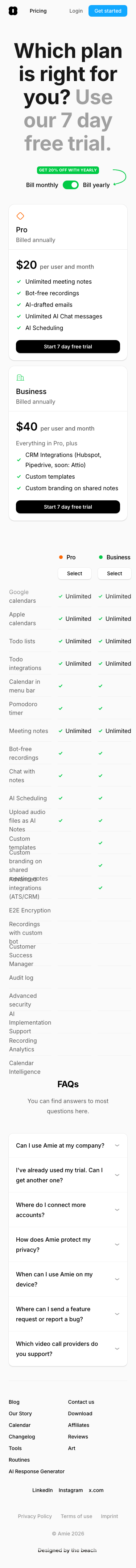 Amie So — Pricing - mobile full page