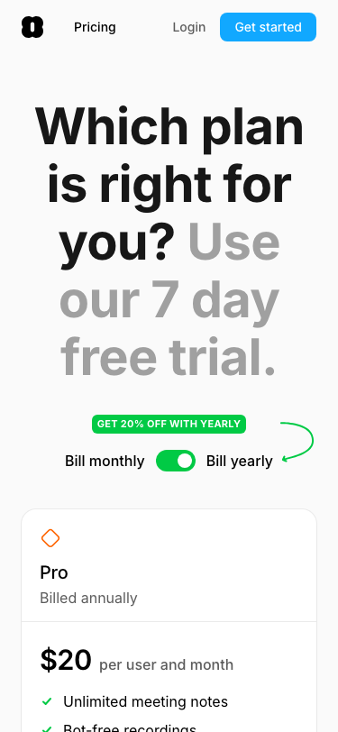 Amie So — Pricing - mobile