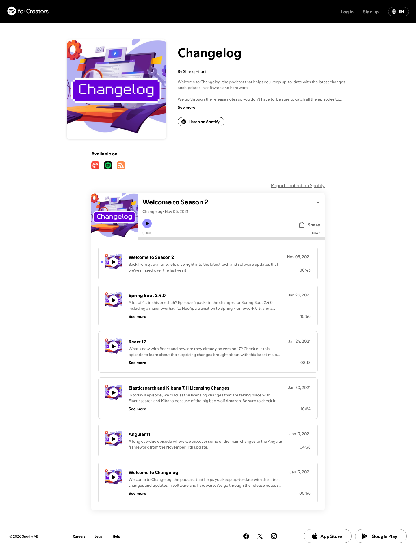 Anchor Fm — Changelog - full page scroll