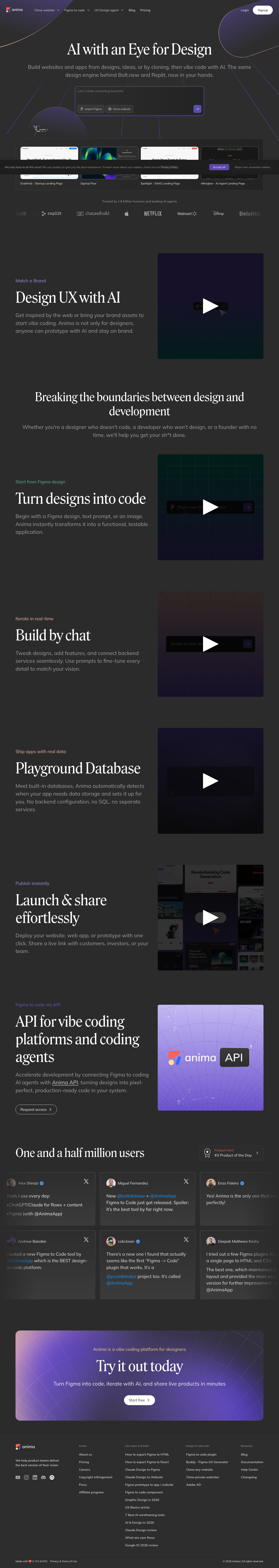 Anima: Build Websites & Apps with AI | UX Design Agent | Figma to Code - full page scroll