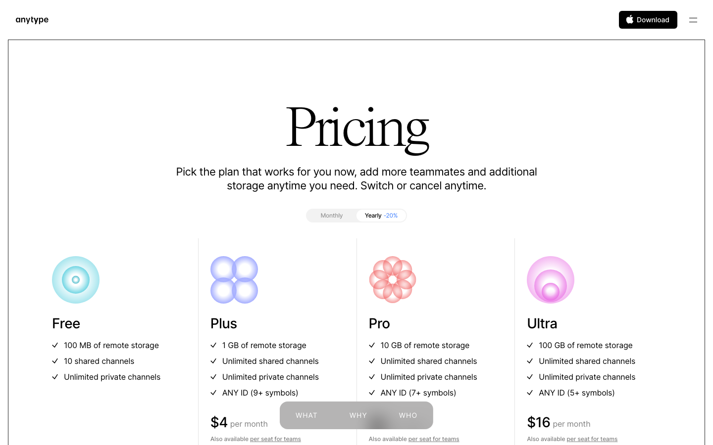 Anytype — Pricing - full page scroll