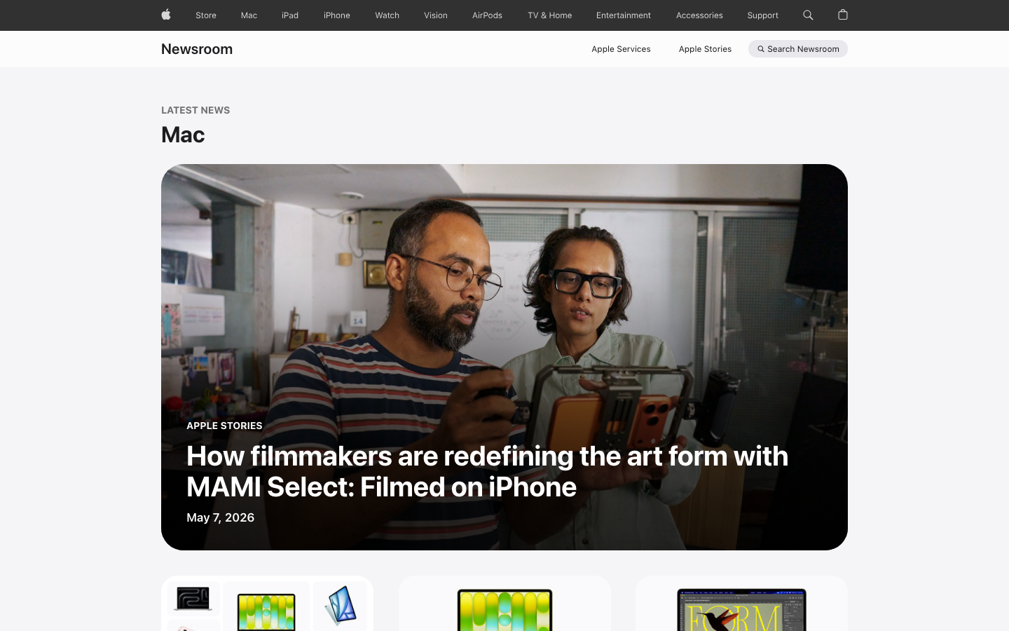 The page uses a full-bleed image of the MacBook Air to immediately showcase the product. Clean typography and ample white space create a sense of clarity and sophistication, emphasizing the product's design. · apple product page, macbook air, minimalist design, tech website, product showcase, split screen, clean interface, modern laptop