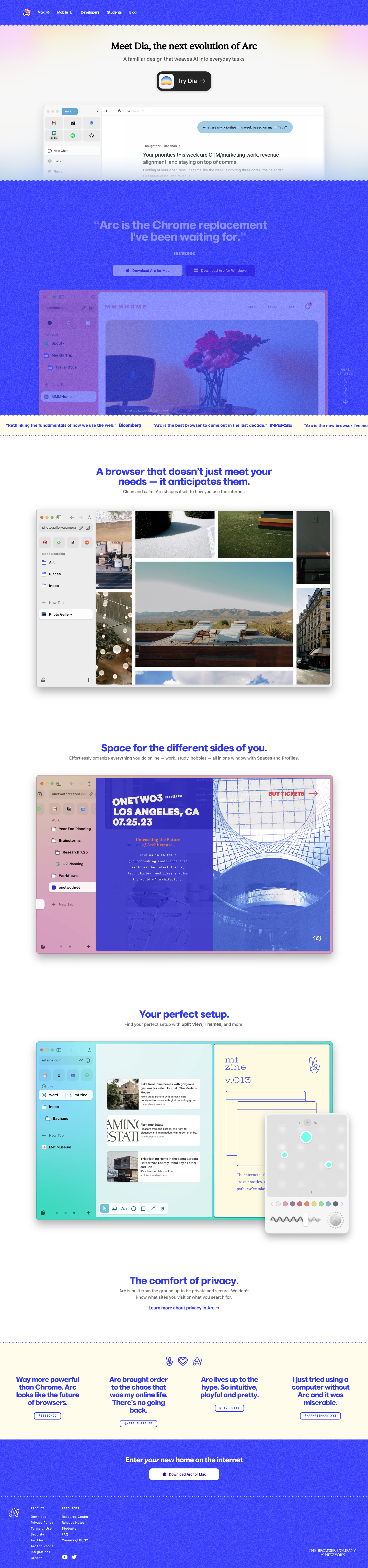 Arc - full page scroll