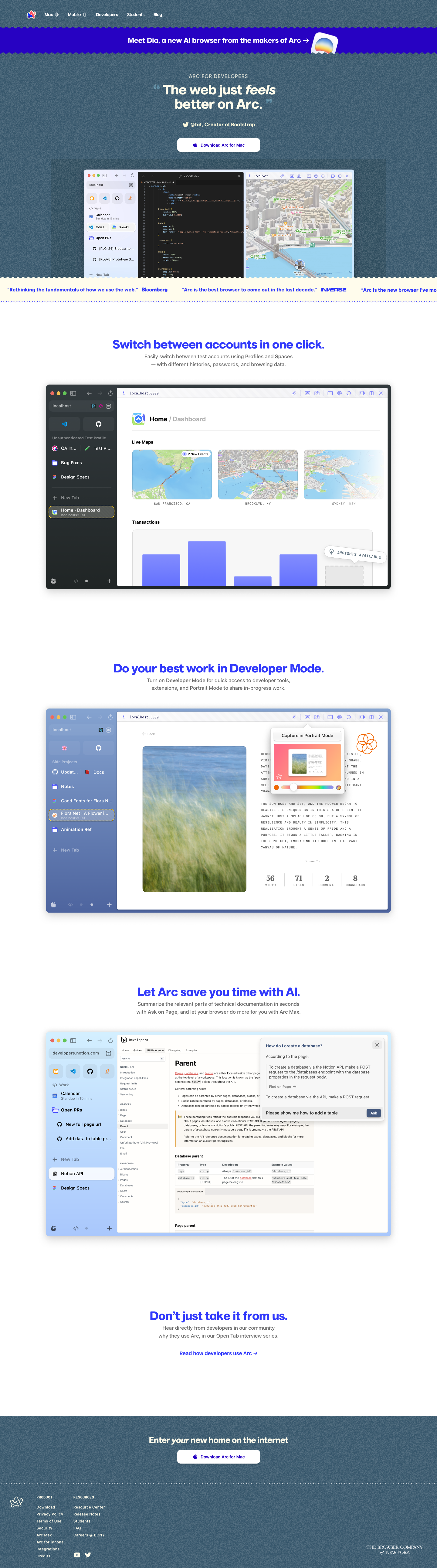 Arc — Features - full page scroll