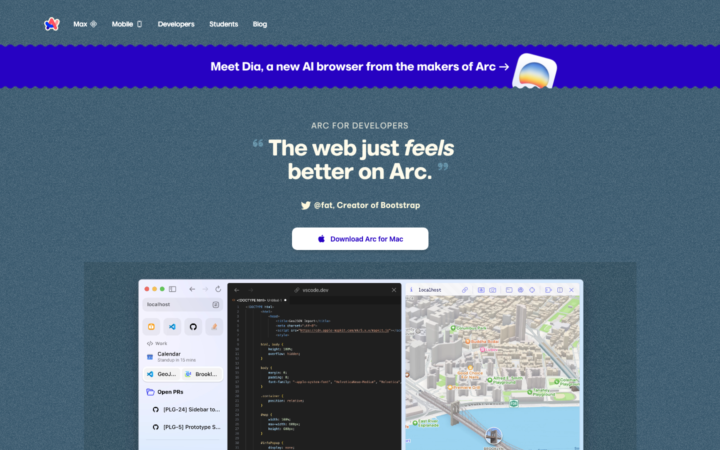 The page prioritizes a clean, functional interface with a focus on showcasing the product's capabilities through interactive elements. Typography is clean and legible, with a muted color palette emphasizing clarity and ease of use. · ai productivity, saas interface, developer tools, minimalist saas, dark mode ui, ai workflow, productivity app, arc ai, chat interface, modern saas