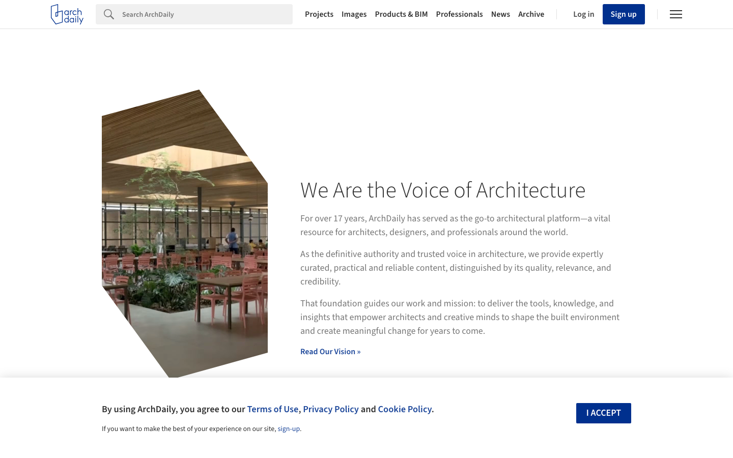 A clean, grid-based layout prioritizes visual storytelling through photography. The muted color palette and ample white space create a sense of calm authority, typical of design-focused publications. · architecture news, design blog, architectural projects, building design, contemporary architecture, archdaily, portfolio grid, design publication