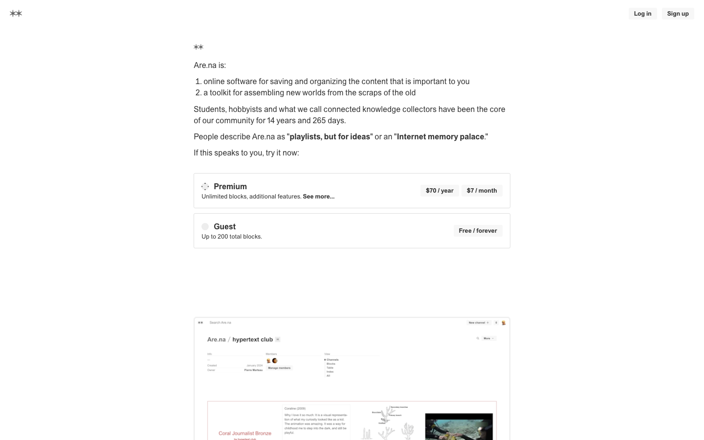 Are Na - The page prioritizes clarity and functionality with a clean layout. Typography is restrained, favoring a legible sans-serif. The overall feeling is one of understated professionalism and thoughtful design.  ·  developer tools, content platform, knowledge management, minimalist saas, editorial design, clean interface, content curation, networked knowledge