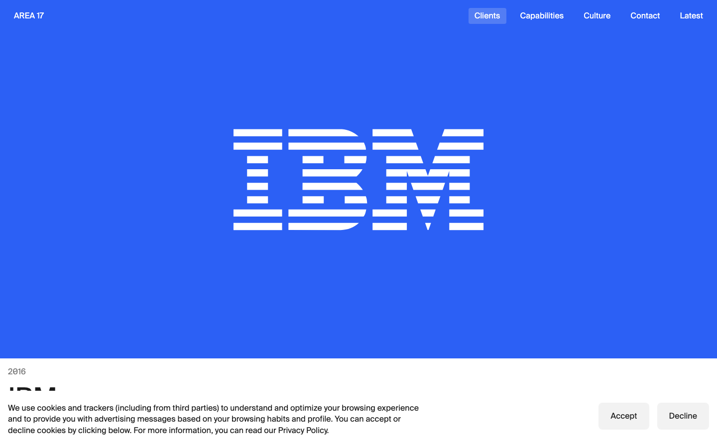 The page uses a stark white background and large, impactful typography to present a concise value proposition. The hero image is a full-bleed shot, creating a sense of scale and visual interest. The overall feel is clean and sophisticated. · agency website, ai agency, minimalist agency, split screen design, full bleed hero, white space design, modern agency, clean design