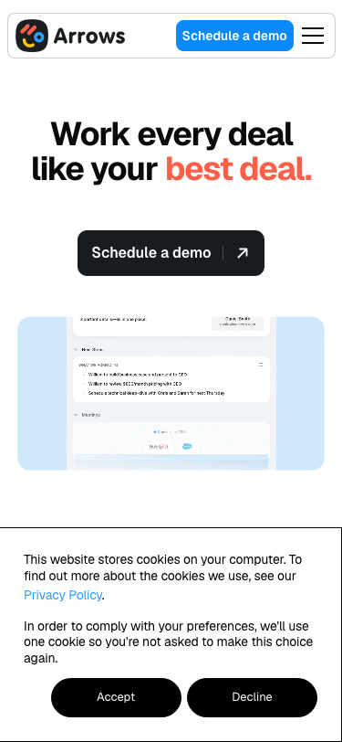 AI-powered digital sales rooms for HubSpot and Salesforce teams – Arrows - mobile