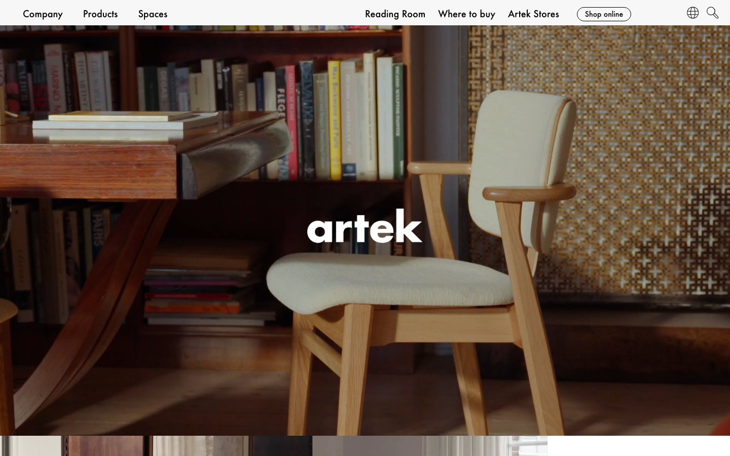 The page uses a clean, spacious layout with a focus on product photography and a muted color palette. Typography is restrained, allowing the product and imagery to take center stage. The overall feeling is one of understated elegance and thoughtful design. · furniture portfolio, minimalist design, scandinavian furniture, wooden chair, interior design, artek products, product photography, studio website