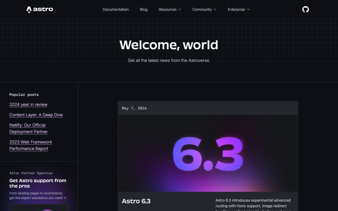 The design prioritizes clarity and functionality through a restrained palette of deep purples and stark white. Typography is clean and geometric, emphasizing the technical nature of the product. The overall feeling is precise and efficient. · javascript framework, web development, astro build, technical website, dark theme, developer tools, minimalist design, modern web, static site, content-driven