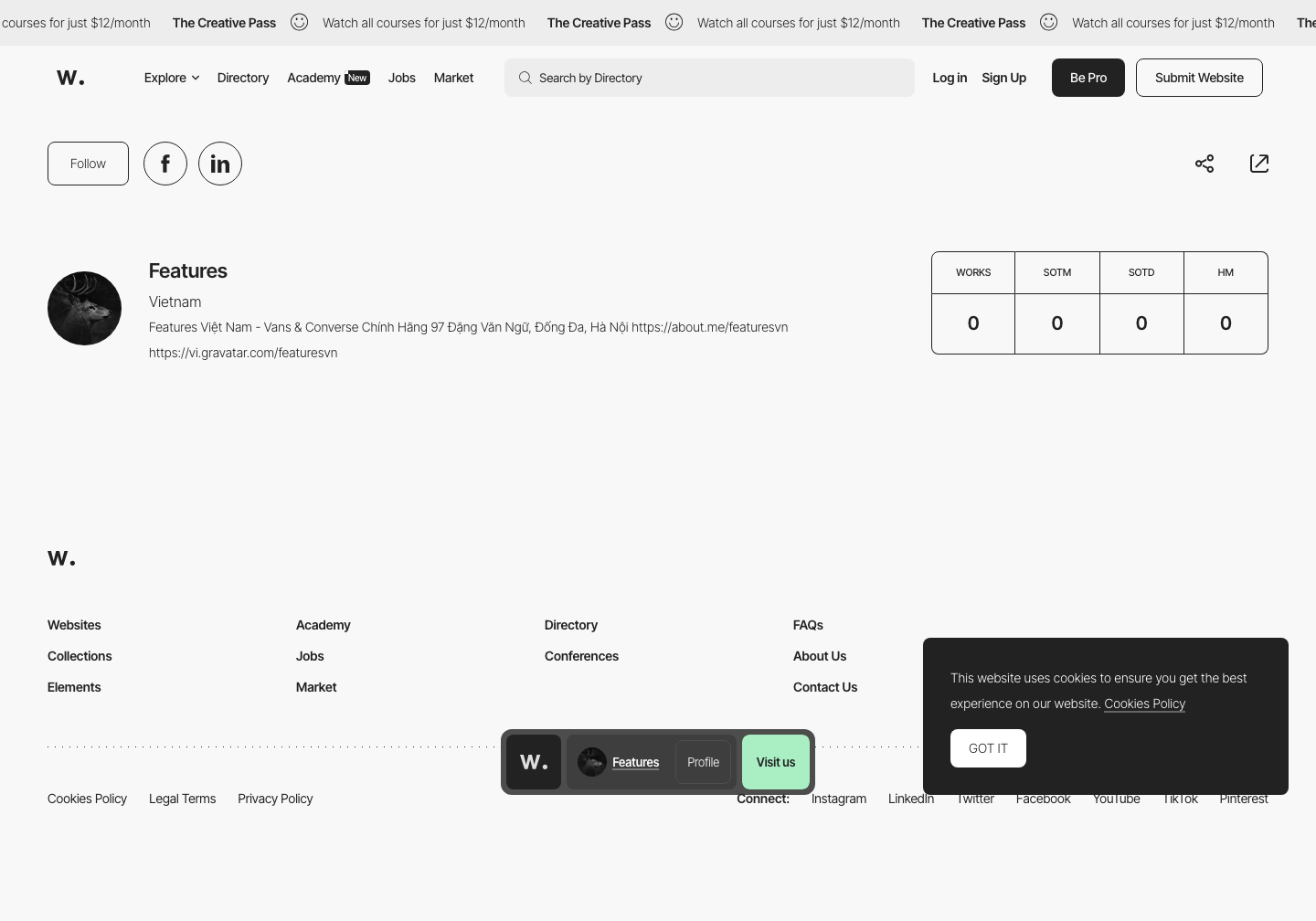 Awwwards — Features - full page scroll