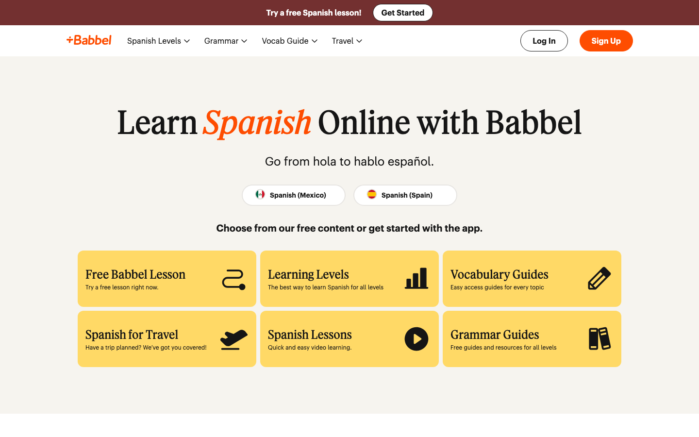 The layout uses a varied bento grid to showcase different language learning options and related content. The color palette is soft and inviting, with ample white space and friendly illustrations. Typography is clean and approachable, prioritizing readability. · language learning, online courses, babbel, education website, language apps, cultural history, weekend plans