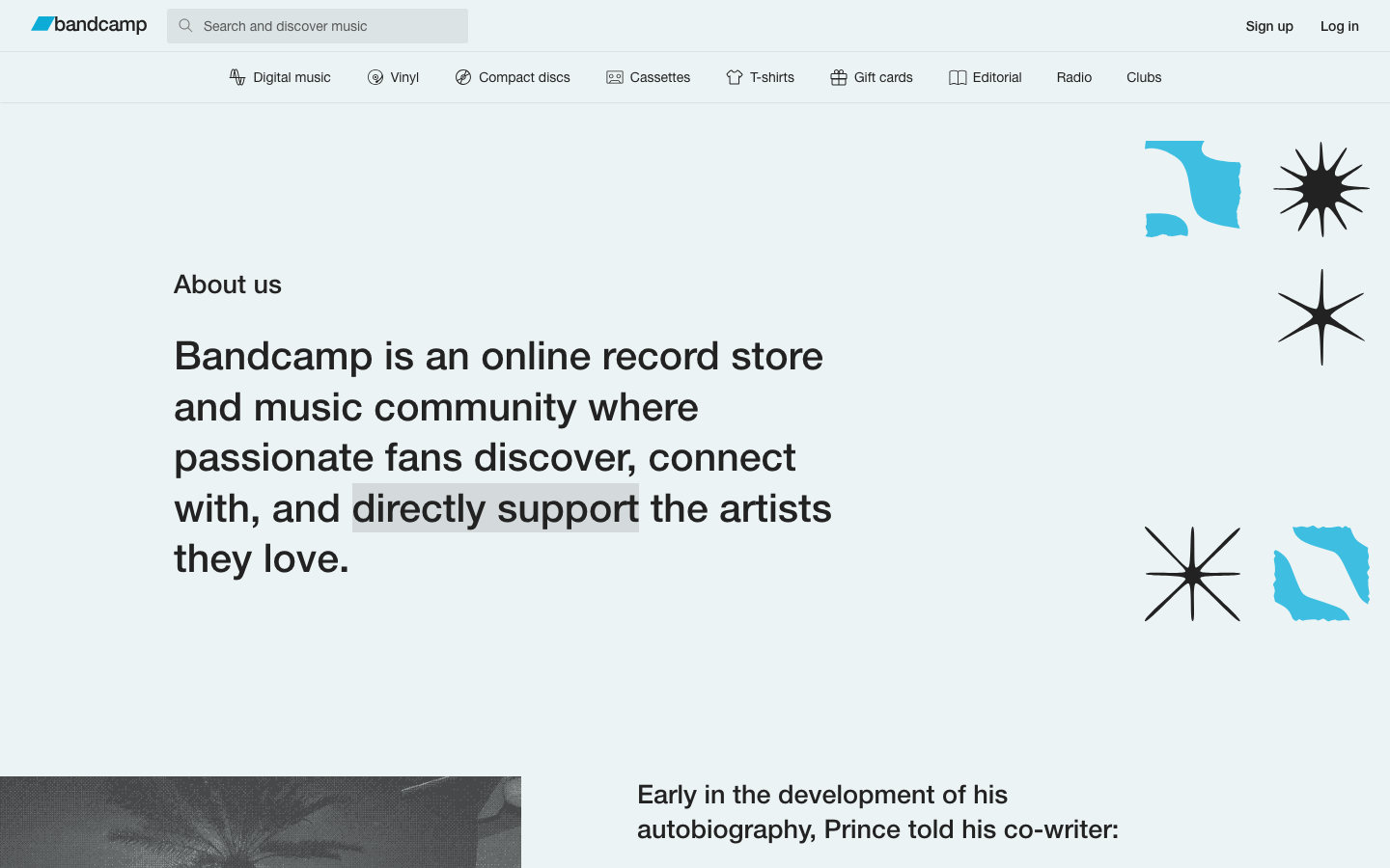 The page uses a clean, grid-based layout to showcase artists and their music. The muted color palette and ample white space create a sense of calm and sophistication, prioritizing the visual presentation of the music releases. · music marketplace, independent music, artist platform, digital music, bandcamp daily, music discovery, online music store, music sales