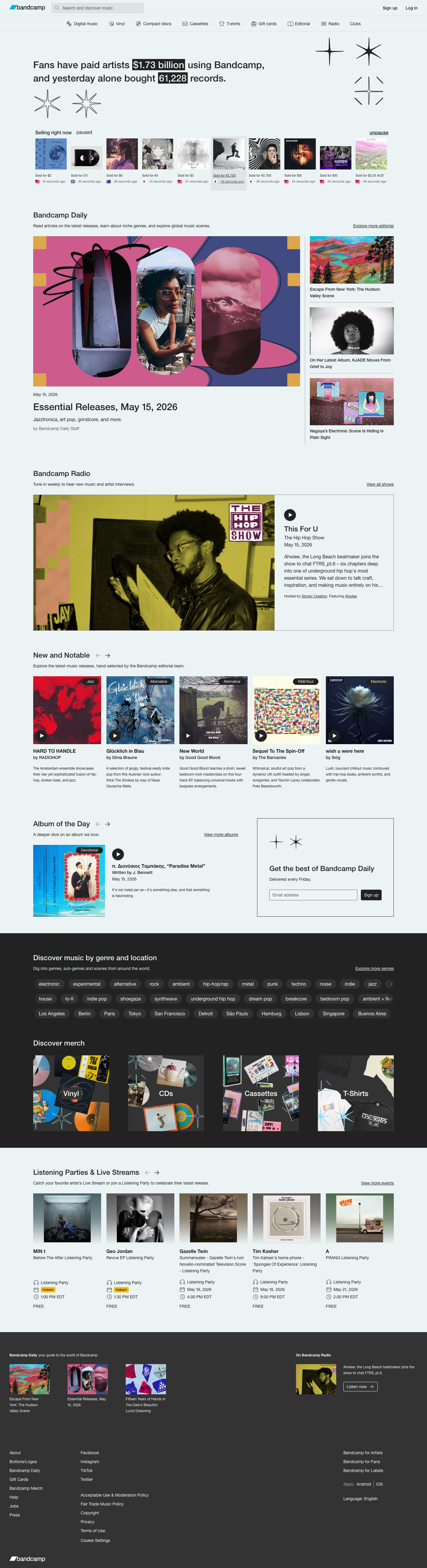 Bandcamp - full page scroll