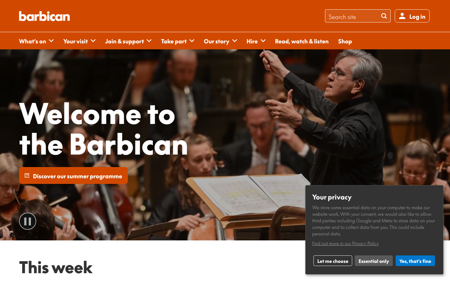 Barbican Org Uk - The page prioritizes a clean, typographic hierarchy with ample negative space. Large-scale text and a muted color palette create a sense of refined authority, typical of a cultural institution's online presence.  ·  cultural institution, arts centre, orchestra, architecture, minimalist design, typography, london arts, performance arts