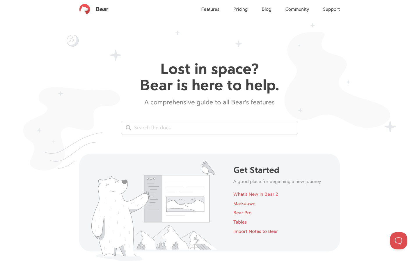 The page prioritizes a clean, functional aesthetic with a focus on clarity. The muted color palette and ample whitespace create a sense of calm, while the prominent call to action and clear navigation emphasize usability. · markdown notes, note-taking app, minimalist notes, developer notes, productivity app, bear app, clean interface, note-taking