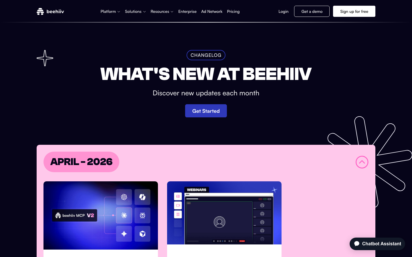 The design prioritizes clarity and functionality with a dark color palette and ample negative space. Typography is clean and assertive, emphasizing key messaging and calls to action. Visual hierarchy is established through size and weight. · newsletter platform, saas dark theme, marketing tools, email marketing, web design, productivity, creator tools, dark ui, tech website