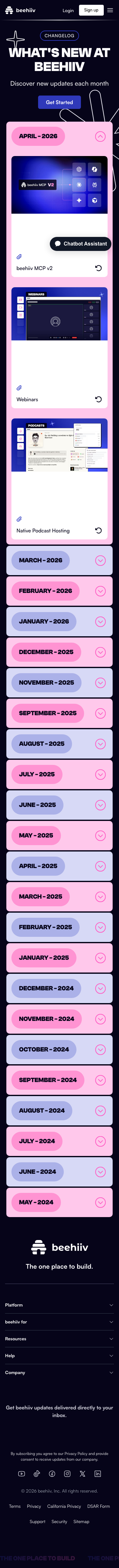 Beehiiv — Changelog - mobile full page