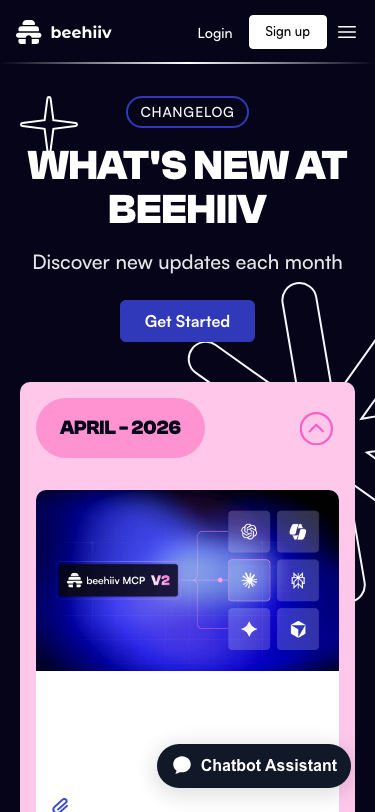Beehiiv — Changelog - mobile