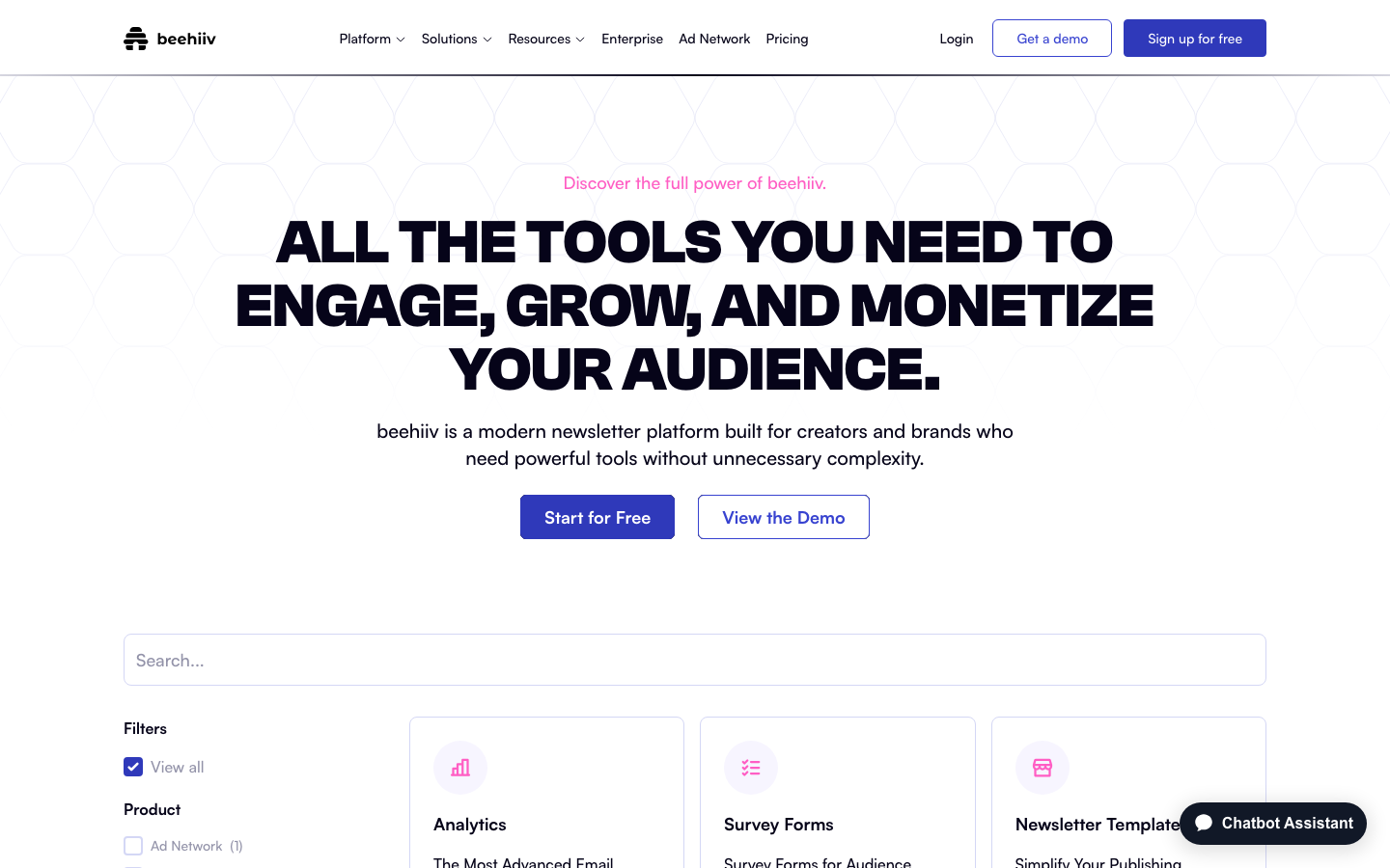 The design prioritizes clarity and functionality with a dark color palette and ample negative space. Typography is clean and assertive, emphasizing key messaging and calls to action. Visual hierarchy is established through size and weight. · newsletter platform, saas dark theme, marketing tools, email marketing, web design, productivity, creator tools, dark ui, tech website