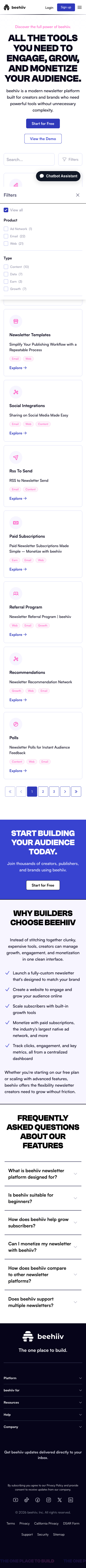 Beehiiv — Features - mobile full page