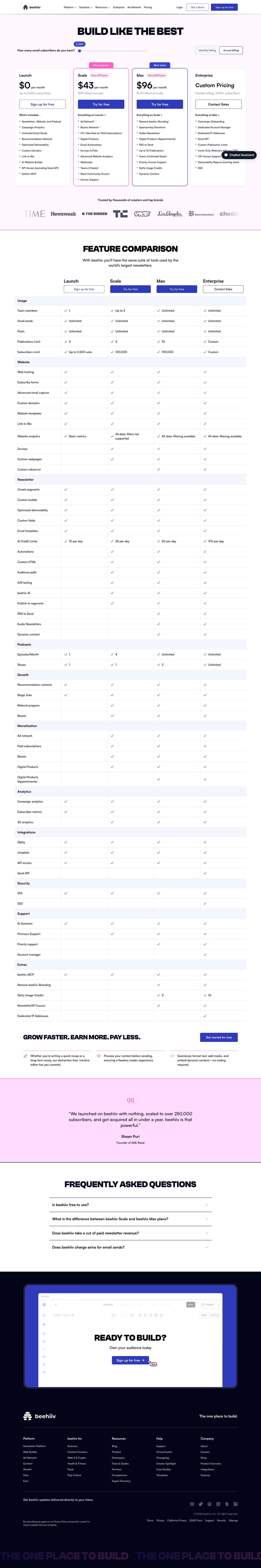 Beehiiv — Pricing - full page scroll