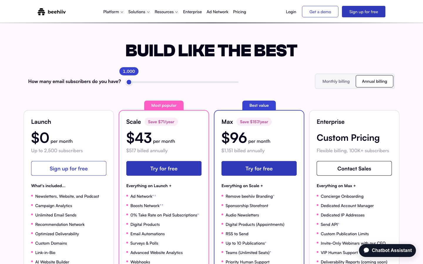 The design prioritizes clarity and functionality with a dark color palette and ample negative space. Typography is clean and assertive, emphasizing key messaging and calls to action. Visual hierarchy is established through size and weight. · newsletter platform, saas dark theme, marketing tools, email marketing, web design, productivity, creator tools, dark ui, tech website