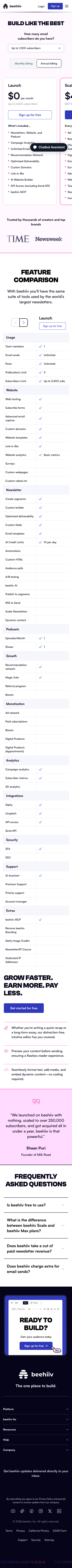 Beehiiv — Pricing - mobile full page