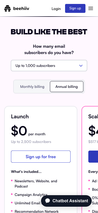 Beehiiv — Pricing - mobile