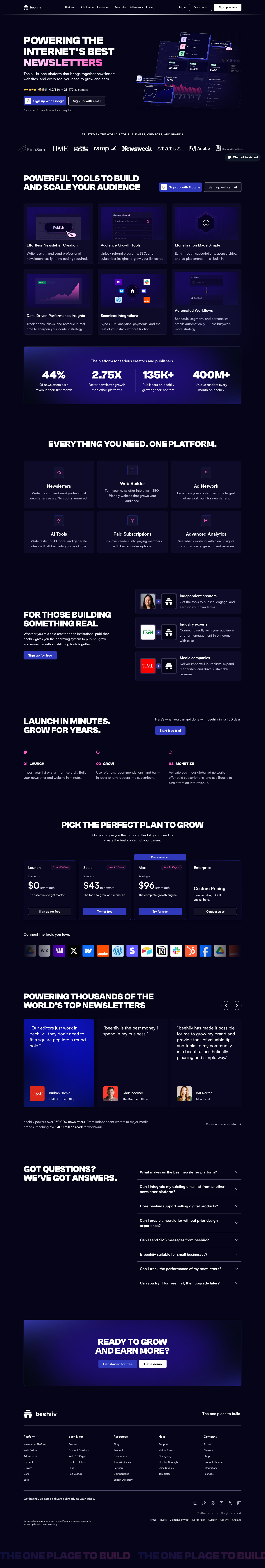 Beehiiv - full page scroll