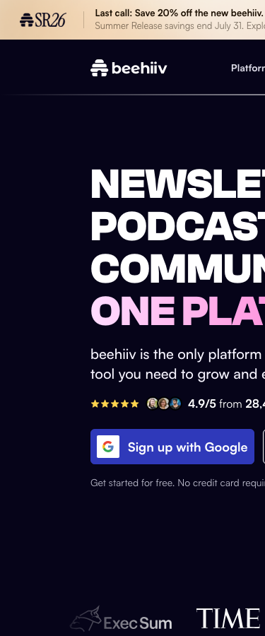 Beehiiv - mobile full page