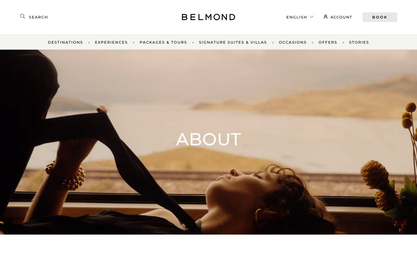 The hero image dominates the viewport, establishing a sense of place and aspiration. Clean typography and ample negative space contribute to a feeling of understated luxury. The overall impression is one of calm sophistication. · luxury travel, boutique hotel, travel agency, destination marketing, hospitality website, travel brand, luxury lifestyle