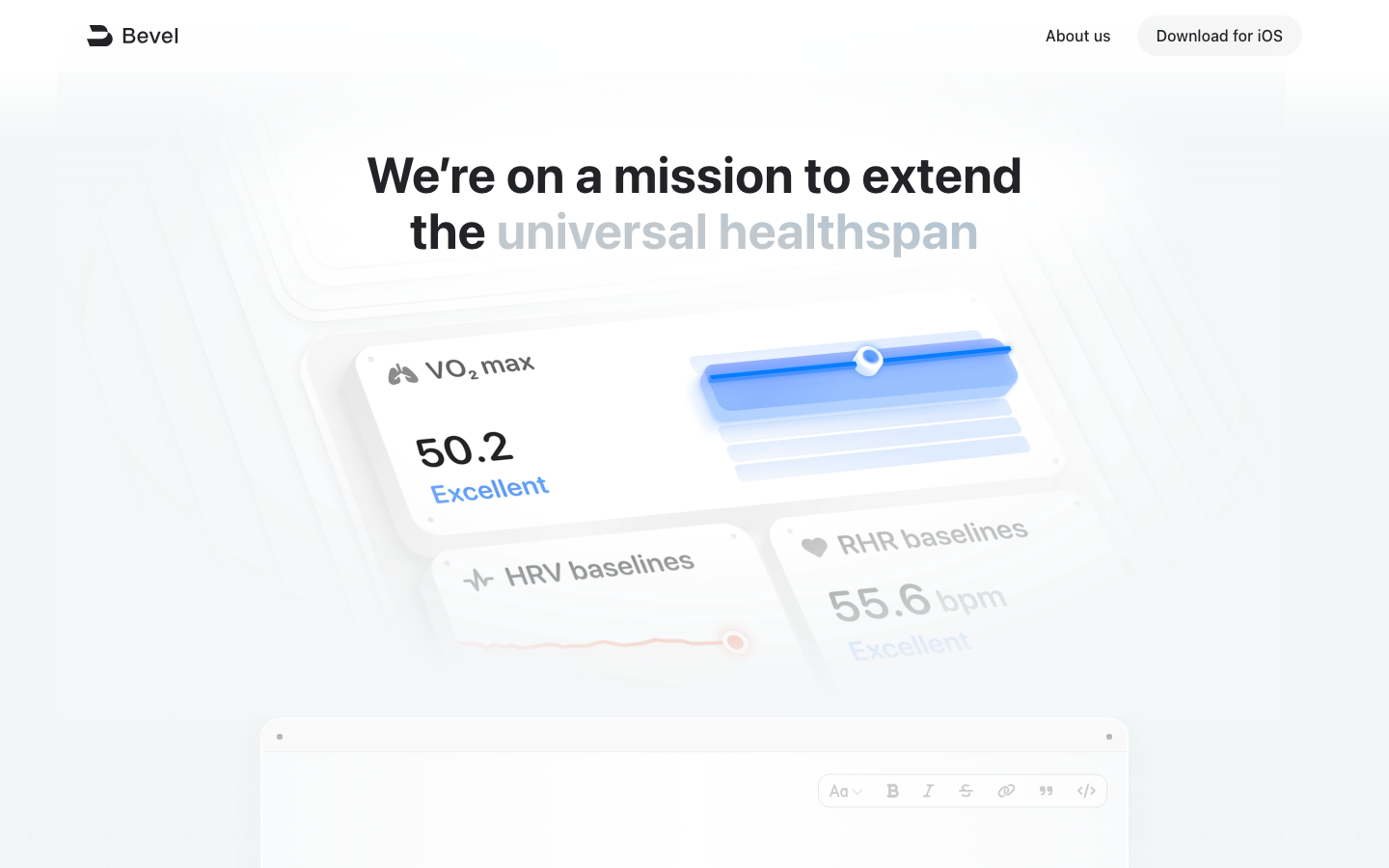 High-key aesthetic featuring soft gradients and translucent glassmorphism cards. The typography is a clean, bold sans-serif with a focus on airy whitespace and a clinical yet approachable mood.  ·  health tech hero, glassmorphism ui, soft gradient background, minimalist health app, clean saas landing page
