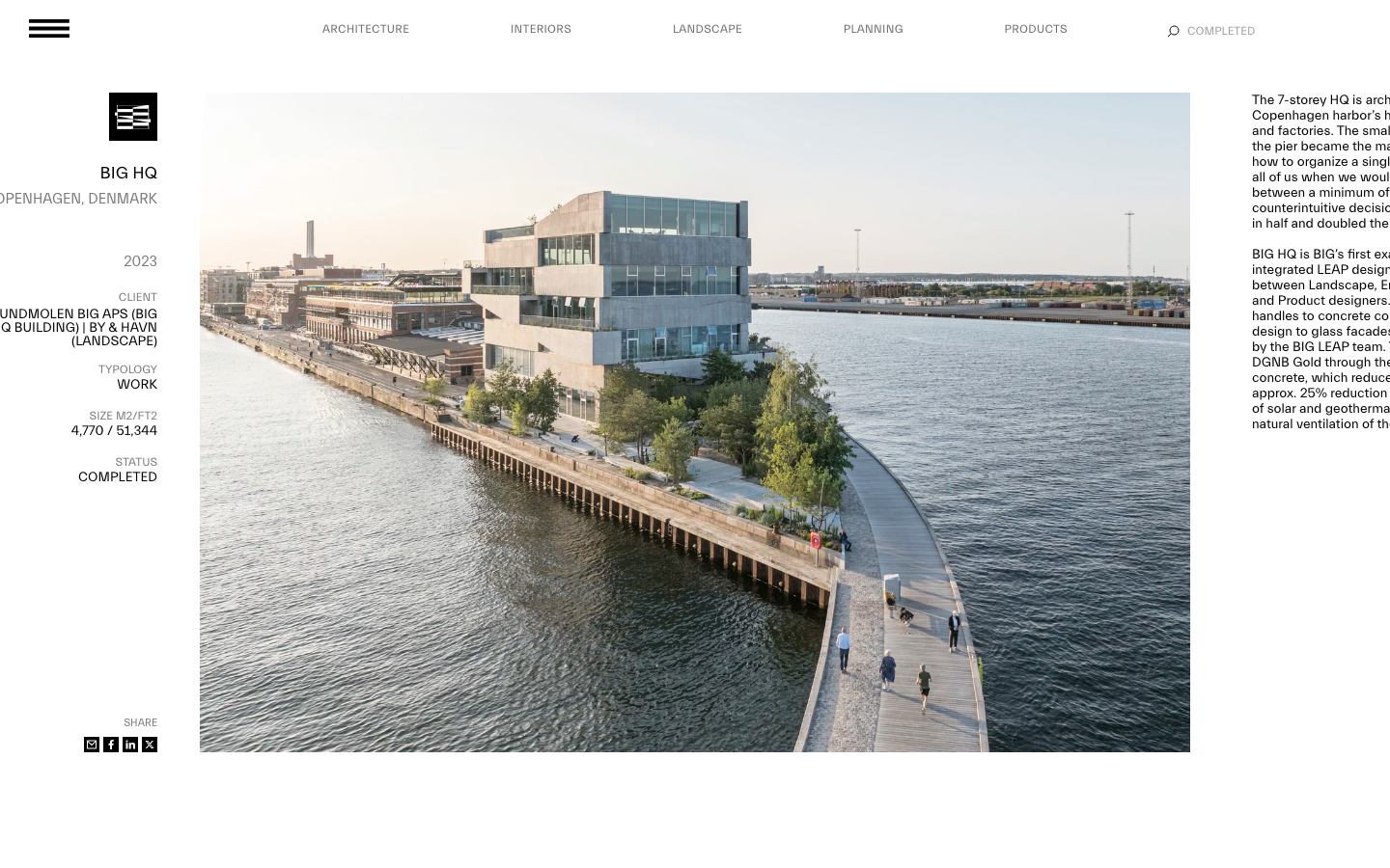 The layout prioritizes large-scale imagery, presenting projects as distinct visual entities. Clean typography and ample white space contribute to a sense of refined presentation, emphasizing the work itself. · architectural portfolio, minimalist agency, split screen design, large format images, clean layout, modern architecture, studio website, big dk, portfolio showcase, editorial design
