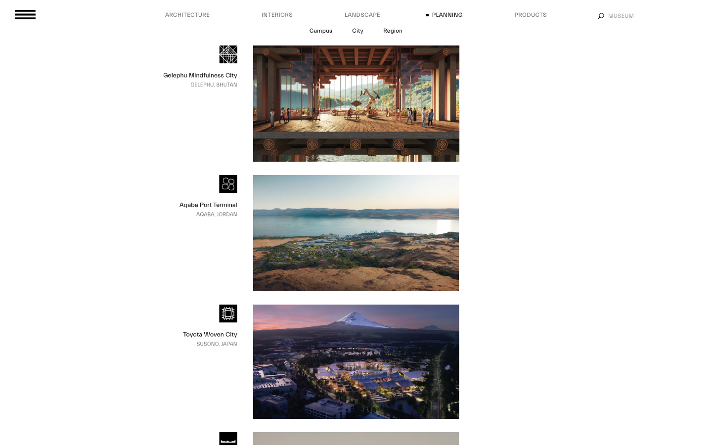 The layout prioritizes large-scale imagery, presenting projects as distinct visual entities. Clean typography and ample white space contribute to a sense of refined presentation, emphasizing the work itself. · architectural portfolio, minimalist agency, split screen design, large format images, clean layout, modern architecture, studio website, big dk, portfolio showcase, editorial design