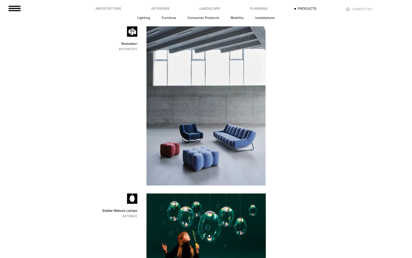 The layout prioritizes large-scale imagery, presenting projects as distinct visual entities. Clean typography and ample white space contribute to a sense of refined presentation, emphasizing the work itself. · architectural portfolio, minimalist agency, split screen design, large format images, clean layout, modern architecture, studio website, big dk, portfolio showcase, editorial design