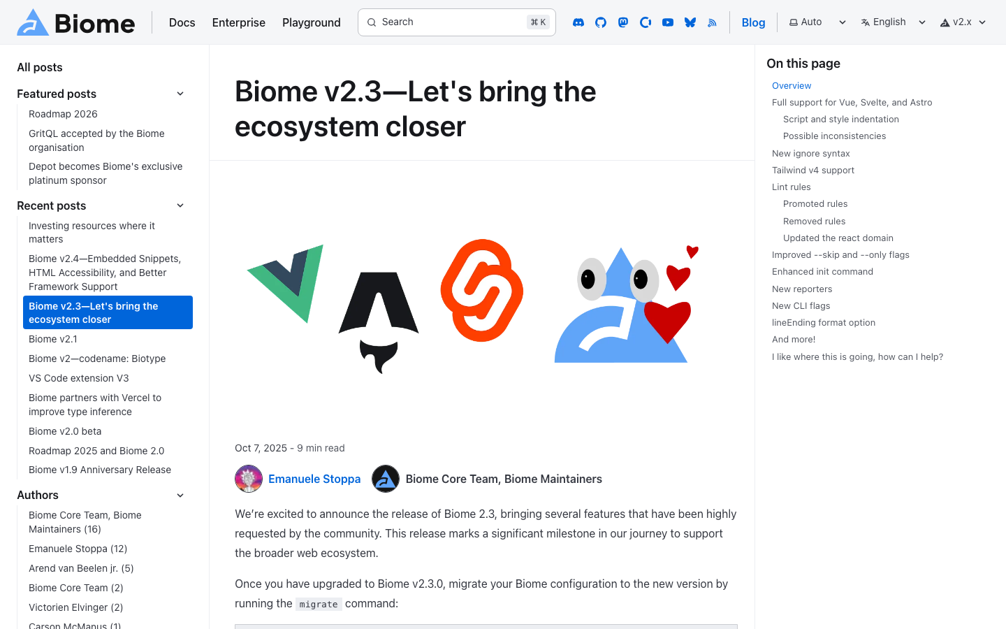 The page uses a clean, spacious layout with a prominent logo and clear call-to-action buttons. Typography is straightforward and functional, prioritizing readability and a sense of technical precision. The overall mood is calm and efficient. · developer tools, javascript formatter, code editor, saas landing page, technical website, minimalist design, toolchain, biomejs, code formatting