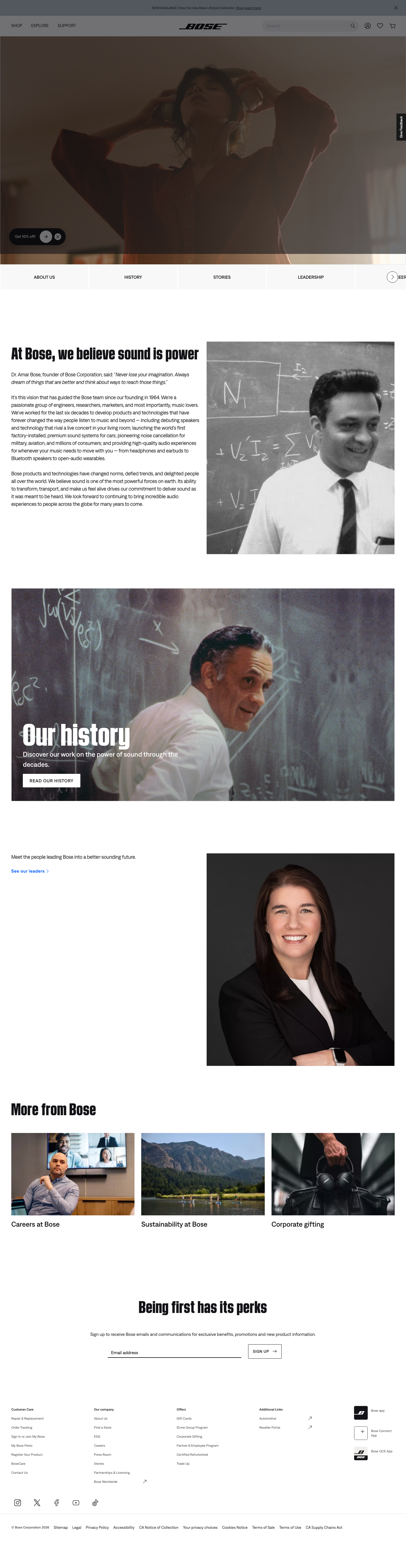 Bose — About - full page scroll