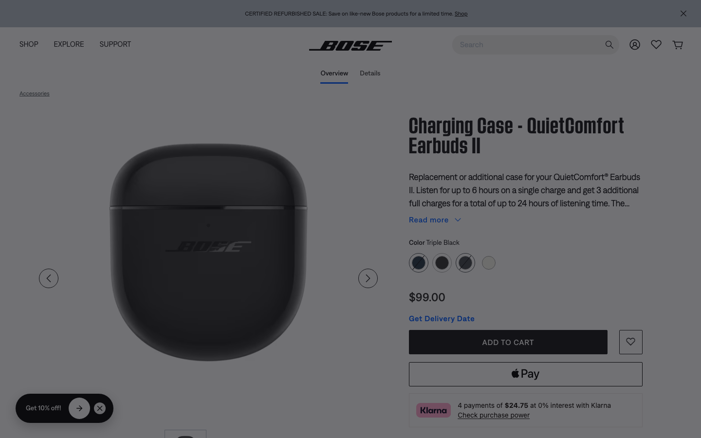 The page uses a full-screen image and minimal text to establish a sophisticated, tech-forward mood. The dark background and subtle purple lighting emphasize the product's sleek design. · audio product, smart speaker, home audio, tech website, minimalist design, dark theme, bose product page, multiroom audio