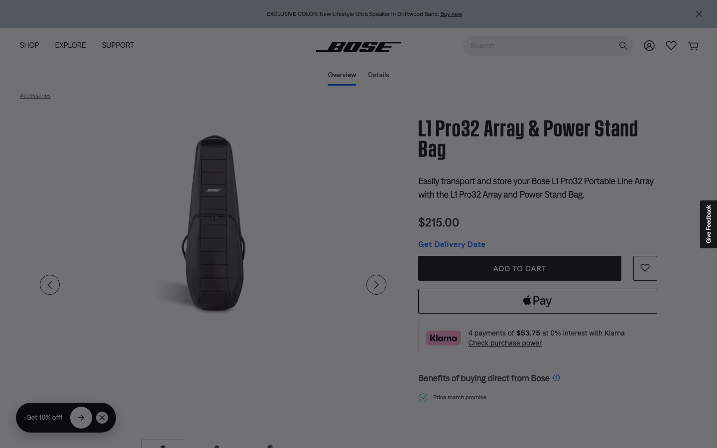 The page uses a full-screen image and minimal text to establish a sophisticated, tech-forward mood. The dark background and subtle purple lighting emphasize the product's sleek design. · audio product, smart speaker, home audio, tech website, minimalist design, dark theme, bose product page, multiroom audio
