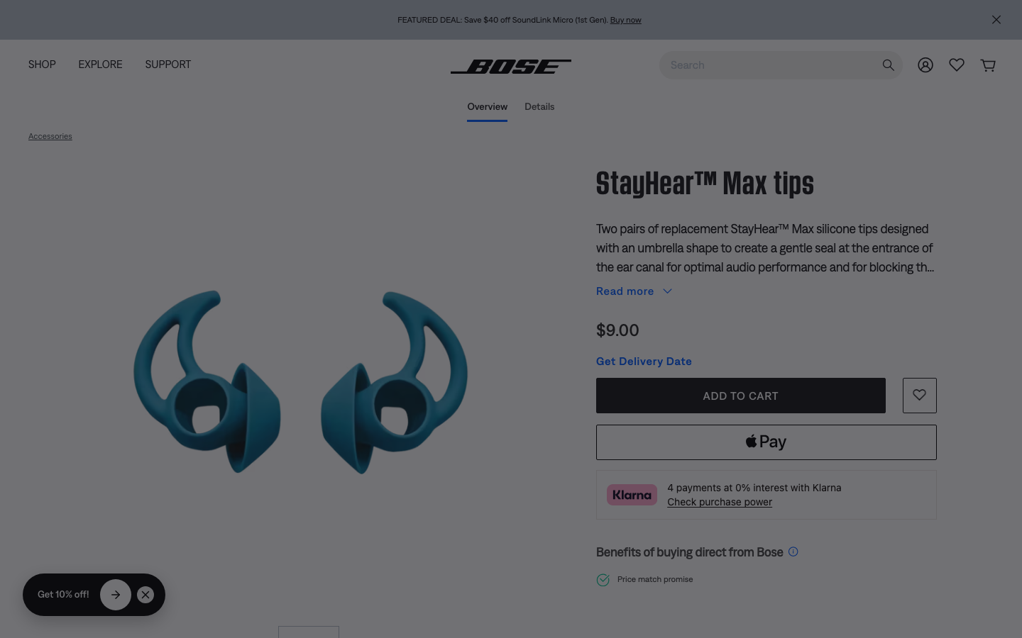 The page uses a full-screen image and minimal text to establish a sophisticated, tech-forward mood. The dark background and subtle purple lighting emphasize the product's sleek design. · audio product, smart speaker, home audio, tech website, minimalist design, dark theme, bose product page, multiroom audio
